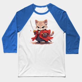 Angry Samurai style Cat Hero Baseball T-Shirt